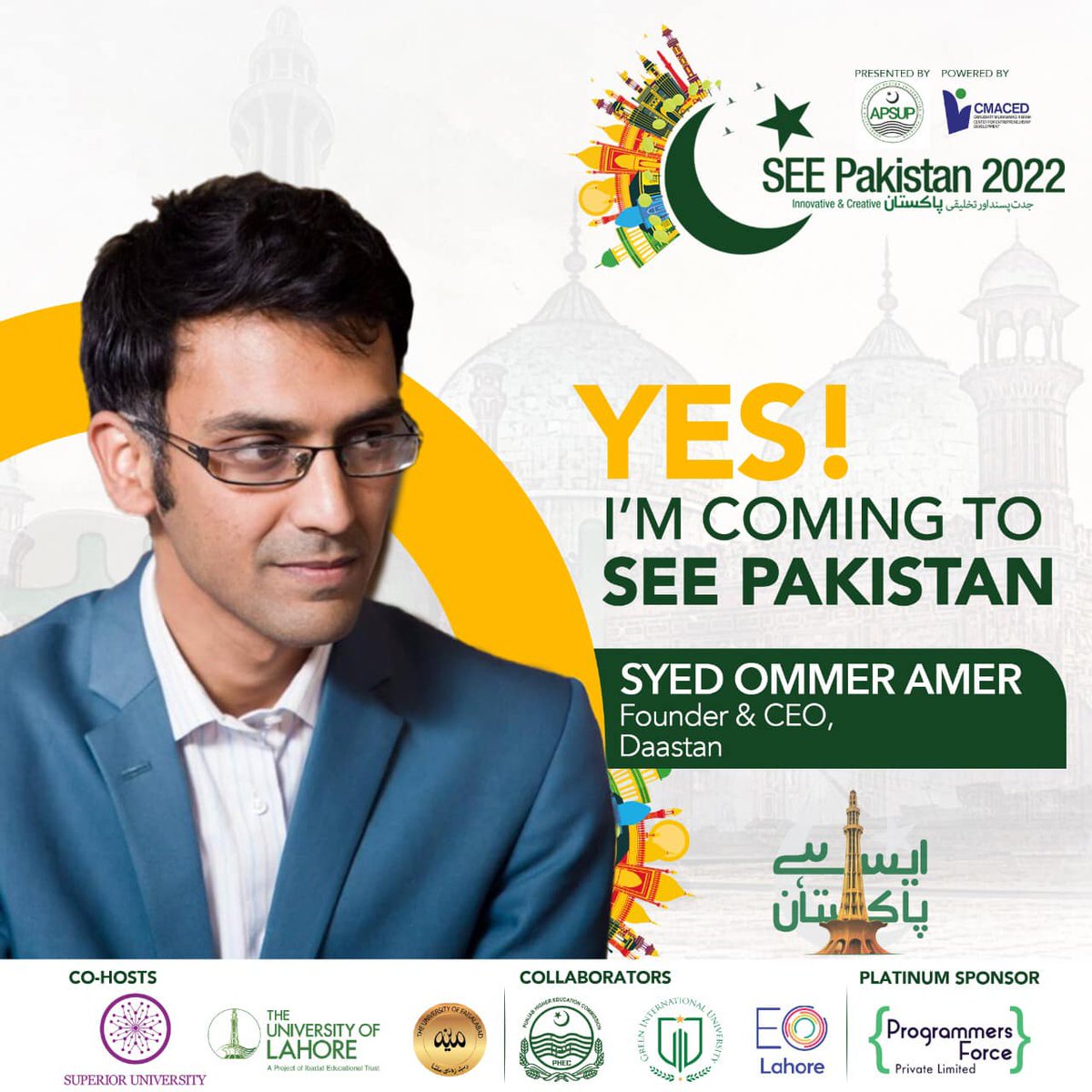 SEEPakistan2's tweet photo. #SEE_The_Guests! 
YES! I’m coming to SEE Pakistan. Are you also coming? 
📌 Save the date: 18th August, 2022.
#SeePakistan #SeePakistan2022 #SeePakistanExpo2022 #nsc22
#nationalstartupchampionship
#nationalstartupchampionship2022
#SuperiorEntrepreneurialExpo #SEE_22 #SEE_Pakistan https://t.co/08VHfjDkk6