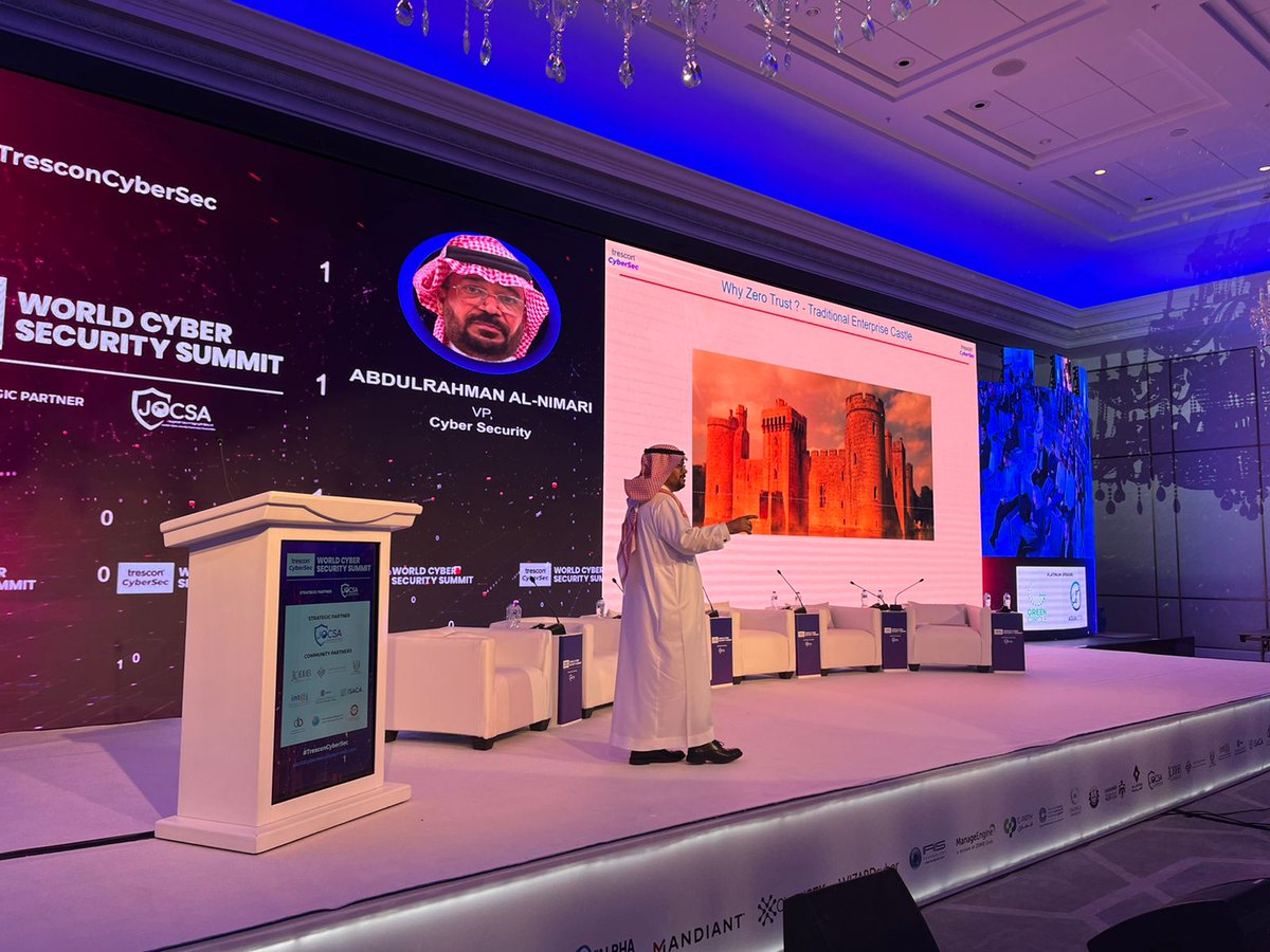 TresconGlobal's tweet photo. Live now at #WCSSJordan!
A Keynote Presentation on ‘Zero Trusting Your Enterprise’ by Abdulrahman Al-nimari
#Trescon #TresconCyberSec #jordan #cybersecurity #saas #digitaltransformation #tech #innovation #security #cyber #ai #digitalrevolution #cybersecurityawareness #data https://t.co/BCY7XpbW0V
