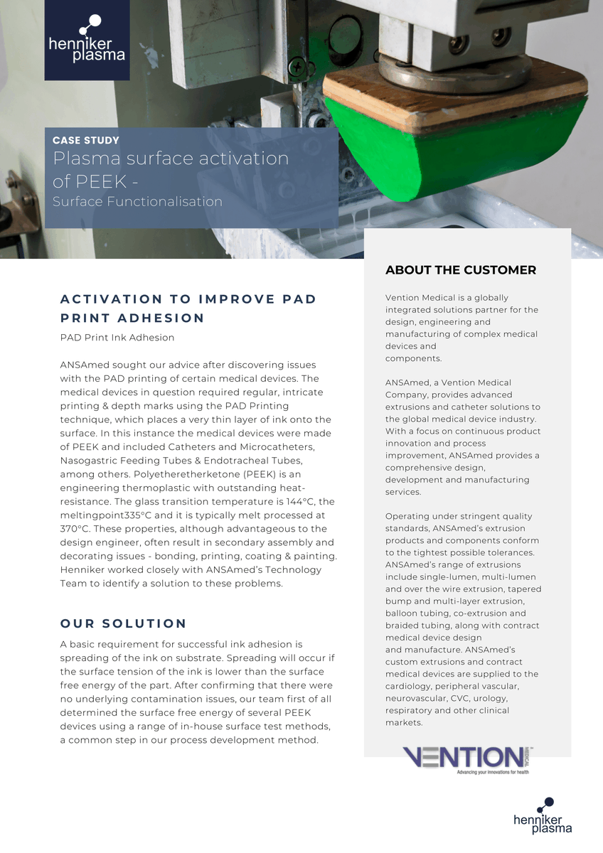 HennikerPlasma's tweet photo. Read about our work with a major medical device supplier to improve PAD printing of PEEK (polyether ether ketone) here https://t.co/B3skp1Hht0

#plasmaactivation #peek #medicaldevices https://t.co/eVkEHwUv63
