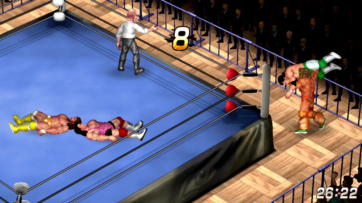 fireproworldfan's tweet photo. Here's how the stoic men in suits look with a standard #FirePro camera view at Korakuen. #simmed #prowrestling #Tokyo #videogame https://t.co/pk0CWkkefZ