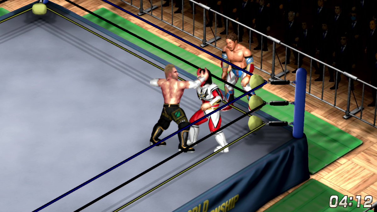 fireproworldfan's tweet photo. Here's how the stoic men in suits look with a standard #FirePro camera view at Korakuen. #simmed #prowrestling #Tokyo #videogame https://t.co/pk0CWkkefZ