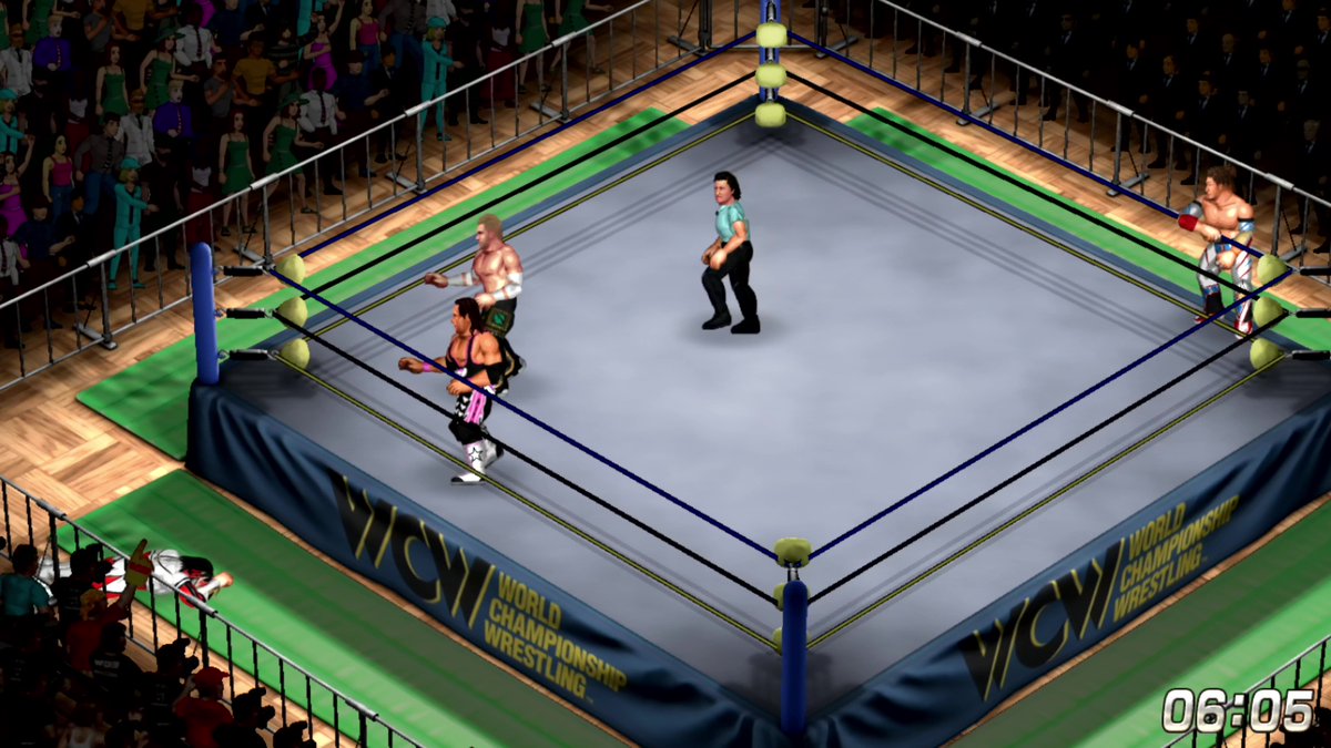 fireproworldfan's tweet photo. Here's how the stoic men in suits look with a standard #FirePro camera view at Korakuen. #simmed #prowrestling #Tokyo #videogame https://t.co/pk0CWkkefZ