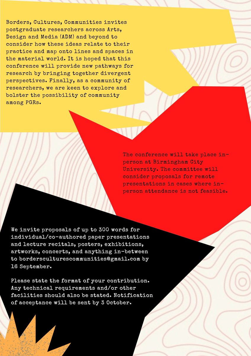 We are delighted to announce the first in-person PGR Studio conference since 2019. Borders, Cultures, Communities This year's conference explores what unites and divides us, highlighting culture and community as potential flashpoints. Find the info to the call below.