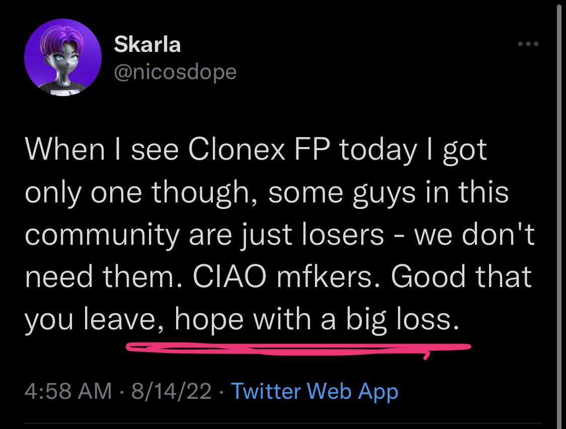 TheRealNomics's tweet photo. Never wish bad on others or it comes 2 u next - everytime #CloneX wish terrible things on others or attacked peeps #CloneX got rekt next😺👉 from @Jruffhouse wishing @goblintown fails 2 @fereilliquid trying to get me ejected 2 “hope investors lose” 👀 issue yet @benitopagotto 🥲? https://t.co/n0Oey1rR9f