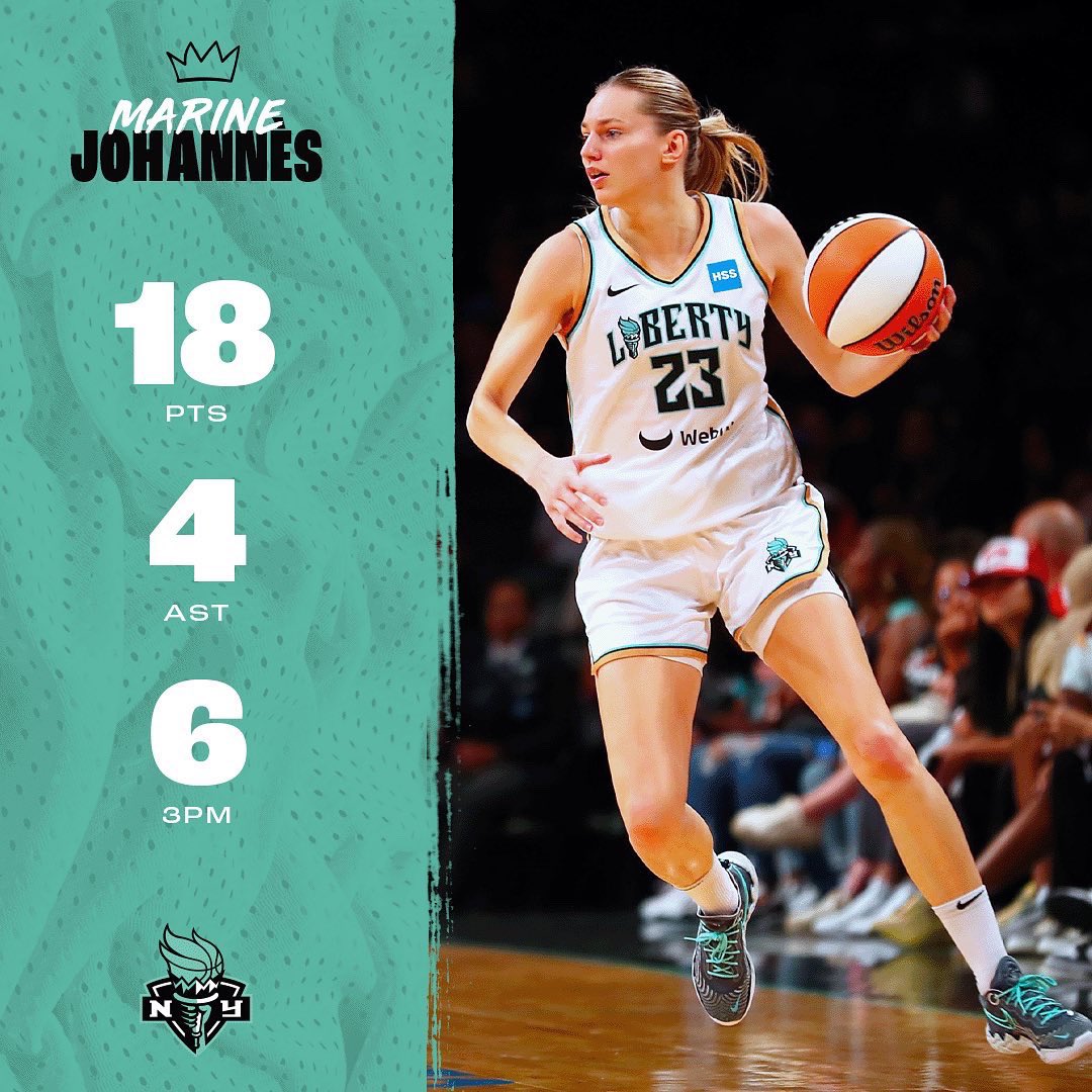 Lors de la dernière journée de saison régulière, le New York Liberty n’avait pas le choix : c’était une victoire et les playoffs .
Grâce  à Marine Johannès, la franchise n’en a pas eu besoin pour se débarrasser de son concurrent direct, l’Atlanta Dream (87-83).
6/8 a 3pts💪💪