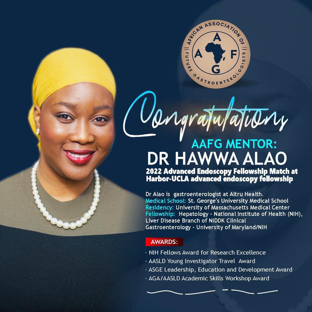 AkwiAsombangMD's tweet photo. CONGRATULATIONS @AAFG_2021 MENTOR @HawwaMd
2022 Advanced Endoscopy Fellowship Match @HarborUCLA 👏🏾👏🏾
Prior:
📝@NIH Fellows Research Excellence award
📝@AASLDtweets Young Investigator Travel Award
📝@ASGEendoscopy LEAD
#GITwitter @WomeninEndo @WomenInMedicine #AEFmatch https://t.co/QNfcOG5eiX