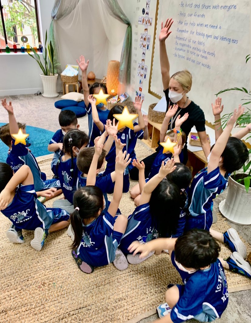 Our KG students worked together to construct our Classroom Agreement that we thought would work best for all of us. We then had a giant handshake to remind us that we are team and we are in this together. #cultureofcare #caring #backtoschool #collaboration  #kindergarten #ISHCMC