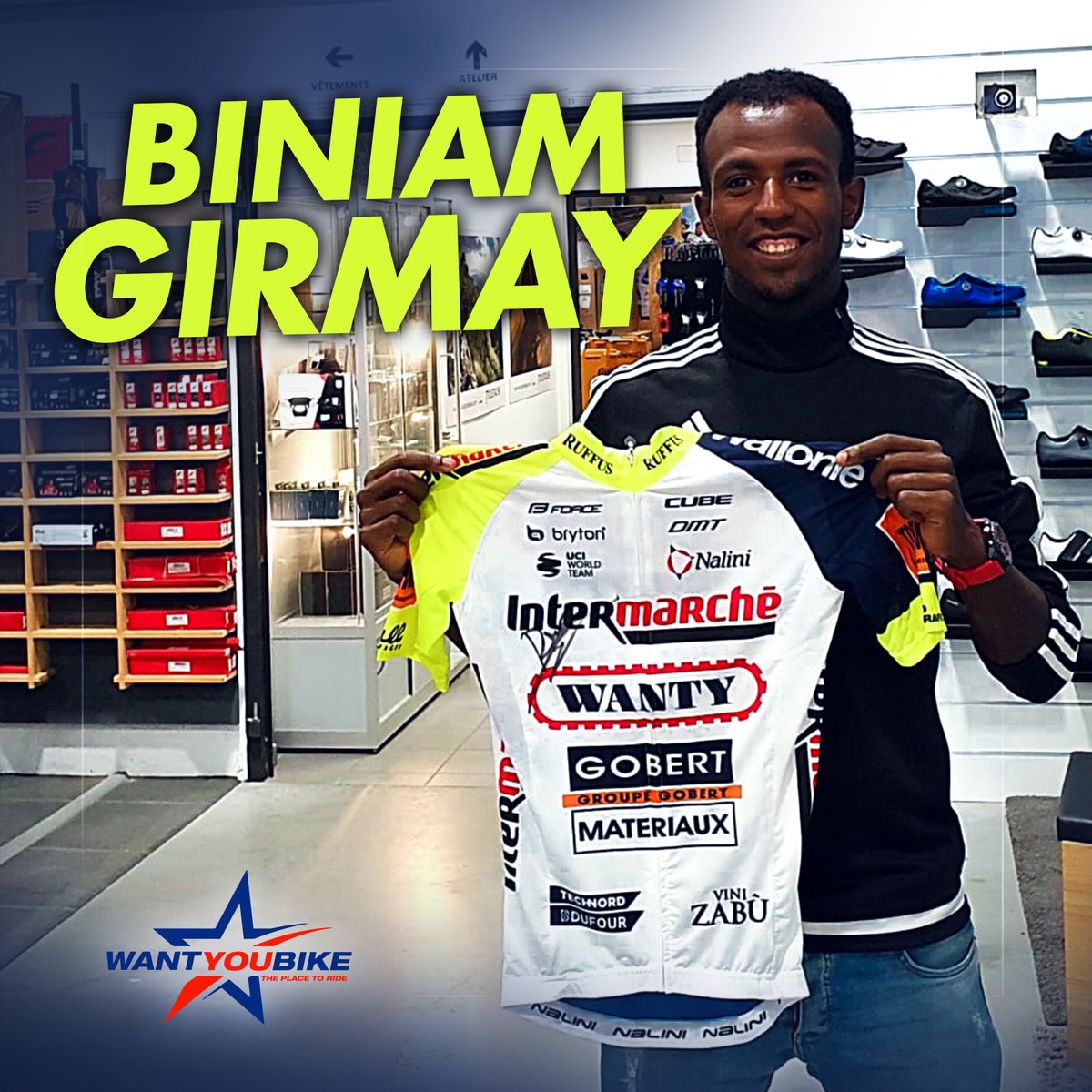 We are giving away an @IntermarcheWG jersey SIGNED by Biniam Girmay 🤩 

HOW TO WIN ⤵️
▪️ Follow <a href="/WantYouBike/">Intermarché-Wanty Fans ❤️🖤</a> 
▪️ Like 
▪️ Retweet

We will pick ONE winner on Friday 19 August 2022, 12:00 PM CEST
