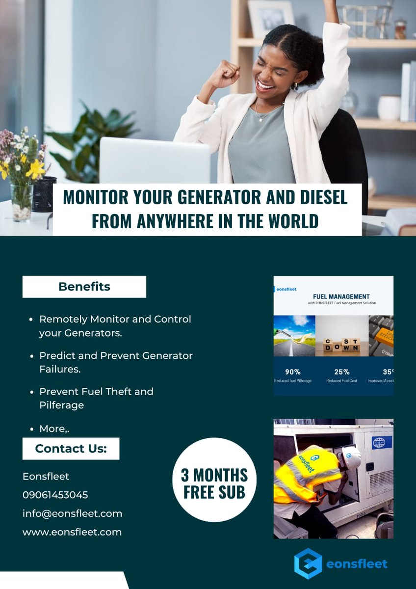 eonsfleet's tweet photo. Monitor your generator and diesel from anywhere in the world. Check out our website for more solutions for your business.
#Eonsfleet https://t.co/75h9QsyB2b