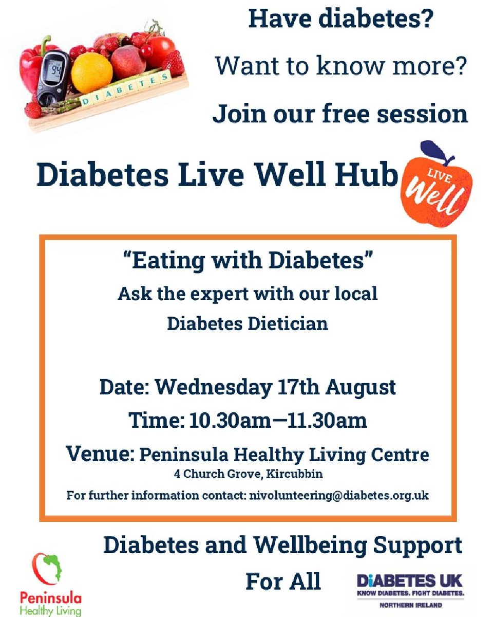 DiabetesUKNI's tweet photo. Don't forget our #Kircubbin Live Well Hub taking place on Wednesday 17 August! If you are interested in diabetes then we would love to see you as we hear more about #diabetes and food. See you at the Peninsula Healthy Living Centre from 10.30am! https://t.co/bpBAlDGLBR
