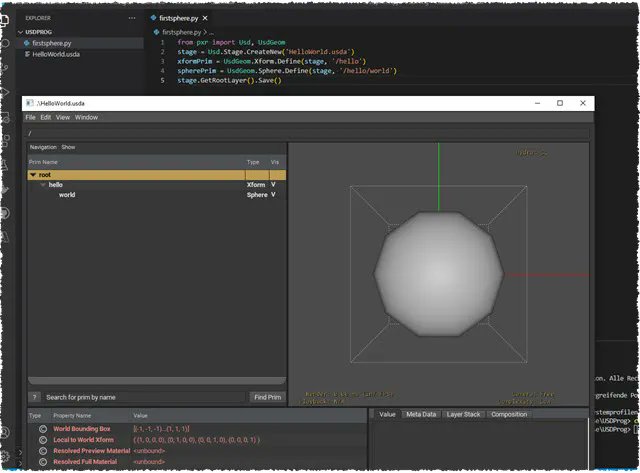 DittmannAxel's tweet photo. Great start into my #USD learning. #Python API works as expected. Awesome toolset to build the glue of the #Metaverse #VR #AR #NewTech #Future https://t.co/OHlynE1SwD