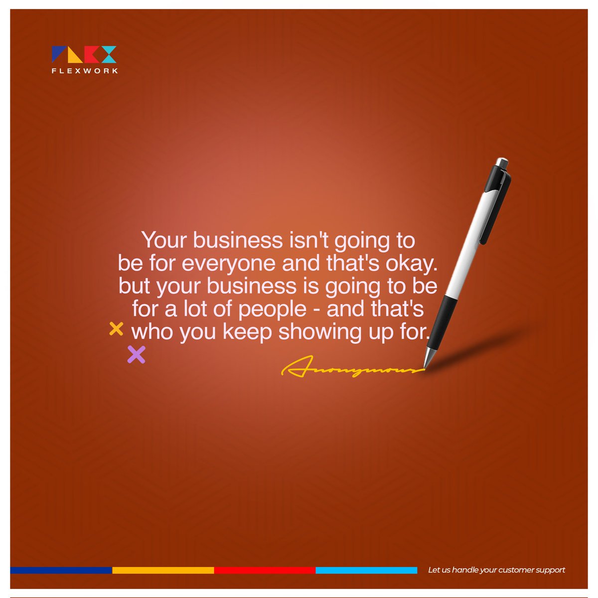 flexworkng's tweet photo. “Your business isn't going to be for everyone and that's okay, but your business is going to be for a lot of people - and that's who you keep showing up for.”

Show up with @flexworkng - Let's handle your customer support 🤝🏾

#MondayMotivation #customersupport #businessgrowth https://t.co/7WBo95UI3F