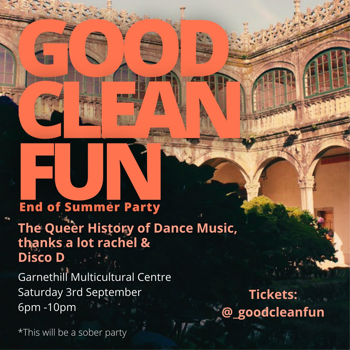 ** Sober Party
Next GOOD CLEAN FUN is on the 3rd September. 

can get tickets here : buytickets.at/goodcleanfun/7…