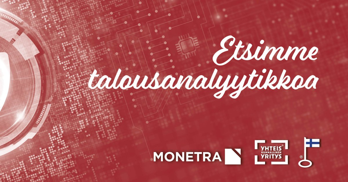 Tervetuloa kasvavaan joukkoomme talousanalyytikoksi! Tarjolla on kiehtova tehtävä MonetTieto-järjestelmän parissa. Jos tykkäät työskennellä data-analytiikan sekä tiedolla johtamisen saralla, laita hakemusta tulemaan!
Suora linkki hakuilmoitukseen: kuntarekry.fi/fi/tyopaikat/t…

#rekry