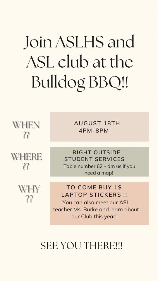 Visit <a href="/westfieldaslhs/">ASL Honor Society</a> at Bulldog BBQ on Thursday! <a href="/westfield_hs/">Westfield High School</a>
