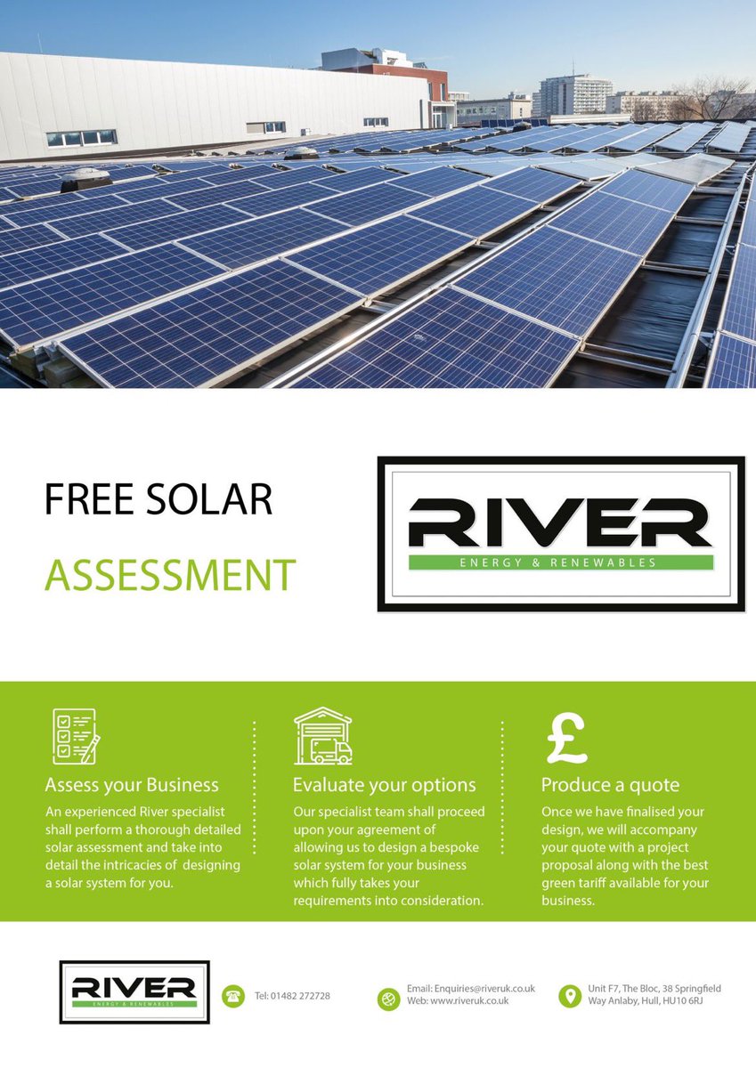 Did you know, before each and every Commercial Solar Panel Project we deliver, we offer a Complimentary detailed Solar Assessment to assess your options and assist you in your requirements. 

Arrange a FREE Consultation with us by calling 01482 272728.

#gogreenriver #solarenergy