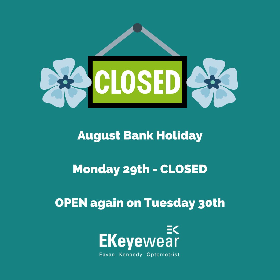 We will be closed over the August bank holiday next week. We'll be happy to see you again come Tuesday 30th.