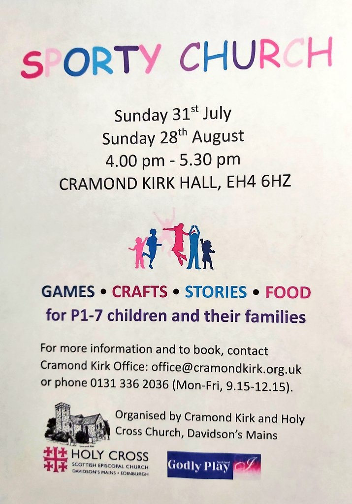 cramondkirk1's tweet photo. On Sunday 28 Aug we'd love to see P1-7 youngsters &amp; parents for another #SportyChurch w/our friends @HolyCrossEdin - @cramondhalls (4-5.30pm). Book via office@cramondkirk.org.uk https://t.co/AfDA6U3Nkk