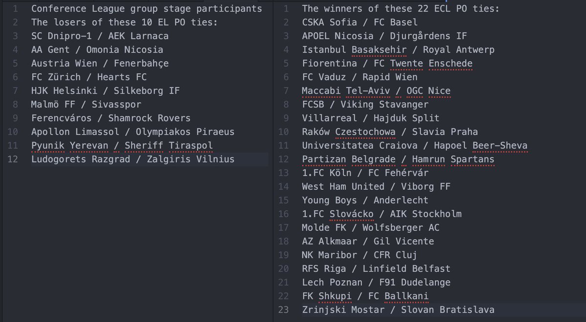 ryanmcdyer's tweet photo. #RoversEuroWatch for potential group stage opponents

Potential EL GS opponents on the left, potential ECL GS opponents on the right. The draws are Friday 26th (the day after the second leg v Ferencváros) https://t.co/uZzkP2OSXl