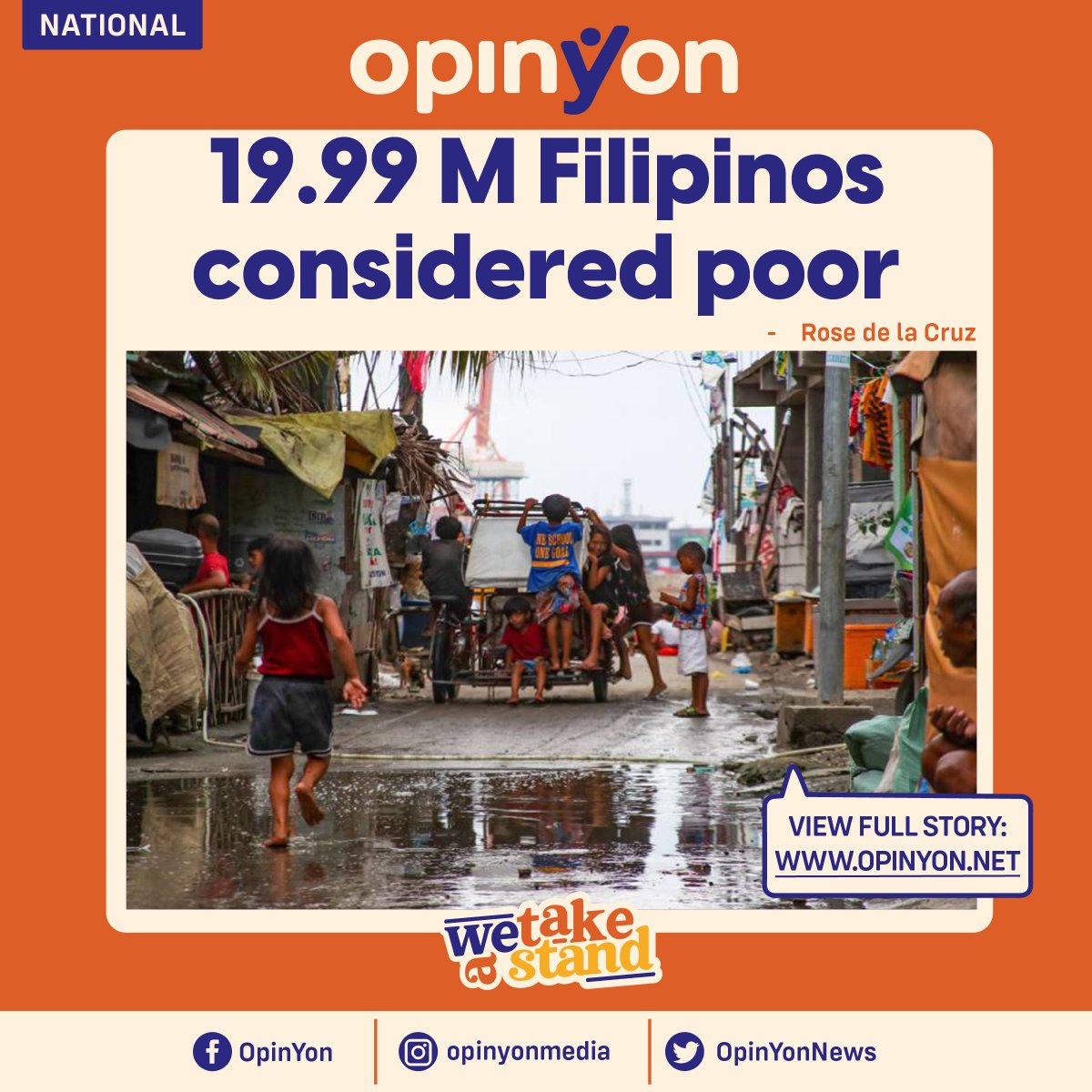 OpinYonNews's tweet photo. 19.99 M Filipinos considered poor
By Rose de la Cruz
Read more
https://t.co/8RHAEt74P1
#poverty, #NEDA, #Filipinos, #foodpoor, #Marcosadministration https://t.co/r6oi5L42BO