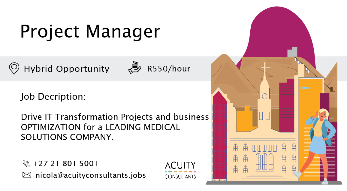 consultacuity's tweet photo. 🎯New #JOB | Project Manager | 📍 Hybrid Opportunity - Based in Cape Town |  💰 R550/hour

MORE DETAILS HERE: 👉 https://t.co/ZIGxL49nRo 👈

#recruitment #acuityconsultants #jobalert https://t.co/SE60nqW4IX