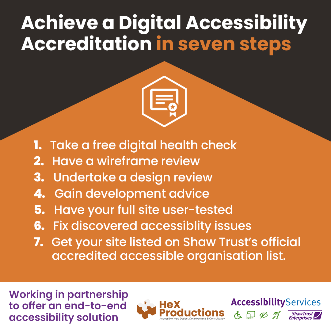 HeX_Productions's tweet photo. Whether you have a pre-existing website or a new one, we can help you to achieve a Digital #Accessibility Accreditation from one of the UK’s leading disability charities, @ShawTrusta11y.

Here's how you can proudly display this accreditation on your site: https://t.co/s63AWVXC9z https://t.co/hsymQkwUqf