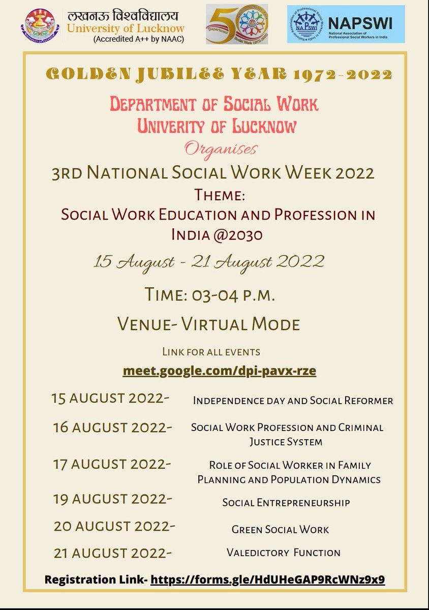 SocialWork_UoL's tweet photo. 3rd National Social Work Week 2022 celebration @SocialWork_UoL @lkouniv @NAPSWI1 @profalokkumar @ippr_lkouniv https://t.co/3XBDdxwYiq