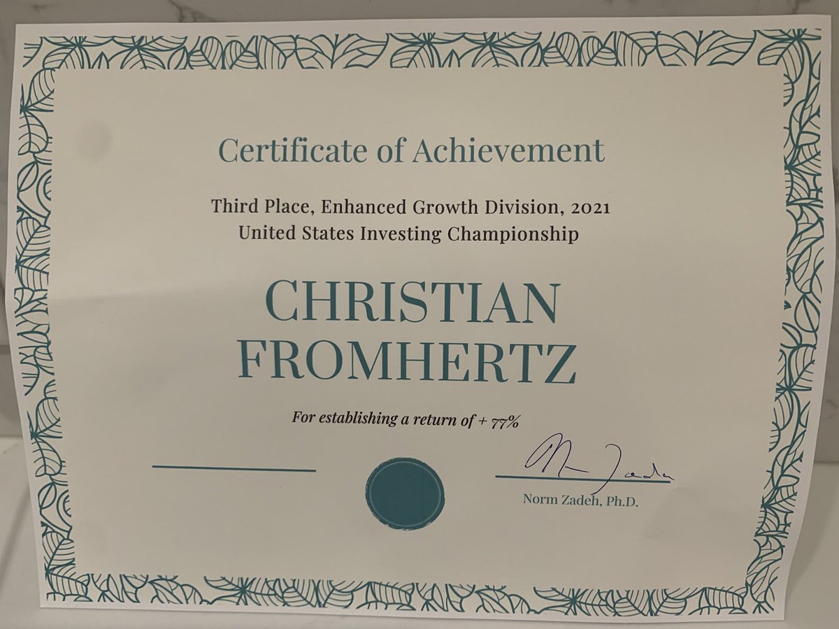 cfromhertz's tweet photo. This arrived in mail, very cool!  My first time entering the US Investment Championship.

Look forward to competing in next years contest! https://t.co/bi5Lce3bfJ