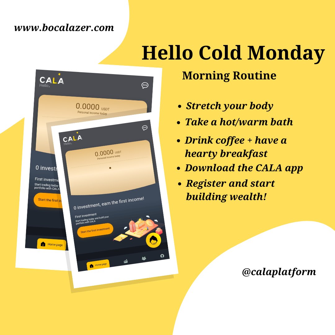calaplatform's tweet photo. HAPPY NEW WEEK!
Start your week with CALA
#coldmonday #monday #newweek #happynewweek #investwithcala #calainvestment #calatechnology #calaplatform https://t.co/jFVxcocZ3J