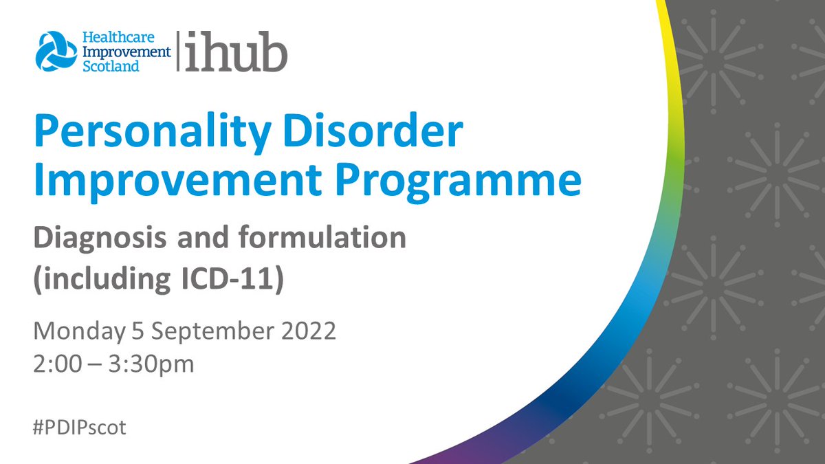 SPSP_MH's tweet photo. Come along to our Personality Disorder Improvement Programme webinar on 5th September at 2-3.30pm to hear about the implication of the ICD-11 classification of personality disorders and diagnostic formulation.
Register https://t.co/xsckYlJvkb https://t.co/RBNtZHmCzS