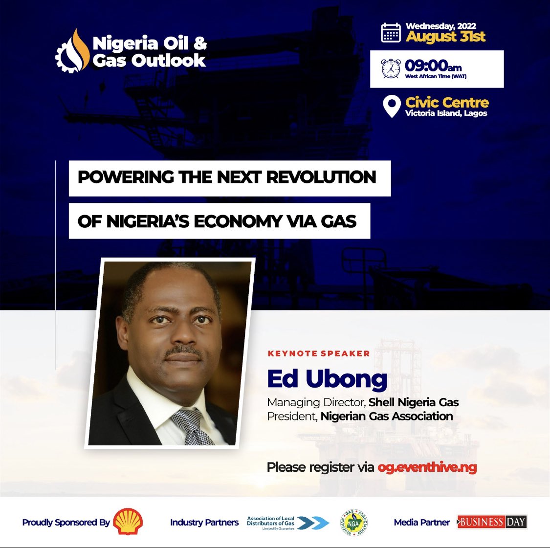 afenergyseries's tweet photo. We are delighted to welcome the President @Nig_Gas_Assoc &amp; MD Shell Nigeria Gas, Ed Ubong, as a Keynote Speaker at this year’s edition of #NOGO
Ed will be delivering a Keynote address on Powering the Next Revolution of Nigeria’s Economy via Gas

Register : https://t.co/akVBgLNNpL https://t.co/SJBdpLq9b6