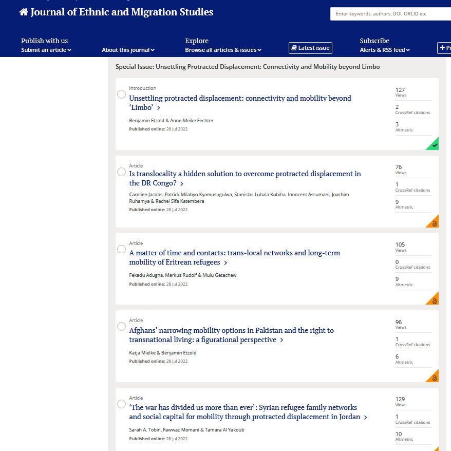 The TRAFIG project (@trafig_eu) on Twitter photo 9 #OpenAccess articles based on our <a href="/HorizonEU/">Horizon Europe đȘđș</a> #research published in <a href="/scmrjems/">SCMR</a>.
The #specialissue disentangles the concept of #protractedDisplacement & provides rich analysis of how #refugees #IDPs & #migrants try to overcome #precarity #marginalisation #immobility& #uncertainty 9 #OpenAccess articles based on our <a href="/HorizonEU/">Horizon Europe đȘđș</a> #research published in <a href="/scmrjems/">SCMR</a>.
The #specialissue disentangles the concept of #protractedDisplacement & provides rich analysis of how #refugees #IDPs & #migrants try to overcome #precarity #marginalisation #immobility& #uncertainty