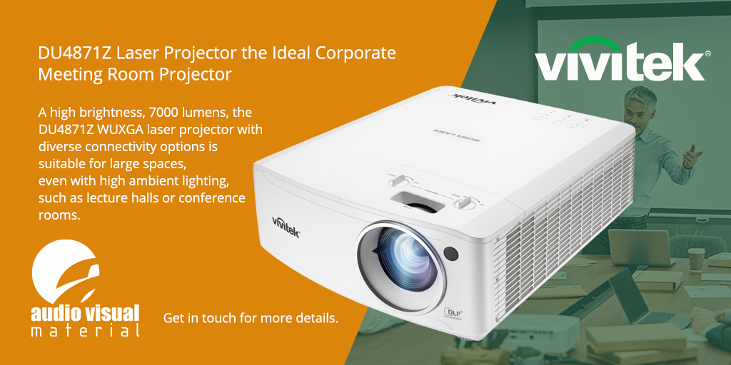 AVMaterial's tweet photo. A high brightness, 7000 lumens, the @vivitekuk DU4871Z WUXGA laser projector with diverse connectivity options is suitable for large spaces, even with high ambient lighting, such as lecture halls or conference rooms.
#avteeps #av #projection https://t.co/OlpMQqbQrJ