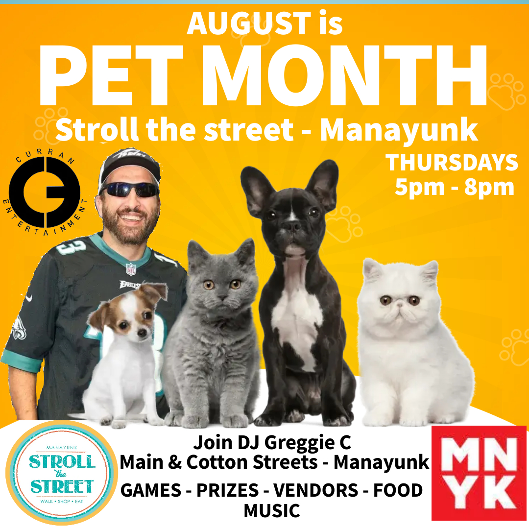 DJGreggieC's tweet image. Join me THURSDAYS from 5pm to 8pm at Main &amp;amp; Cotton St. in Manayunk for Strolling the street. This Month is Pet month. We will have music, prizes,  food trucks, and vendors. Stop by and say hi! #peaveydj #djgreggiec #manayunk #senatedjs #curranentertainment #phillydj