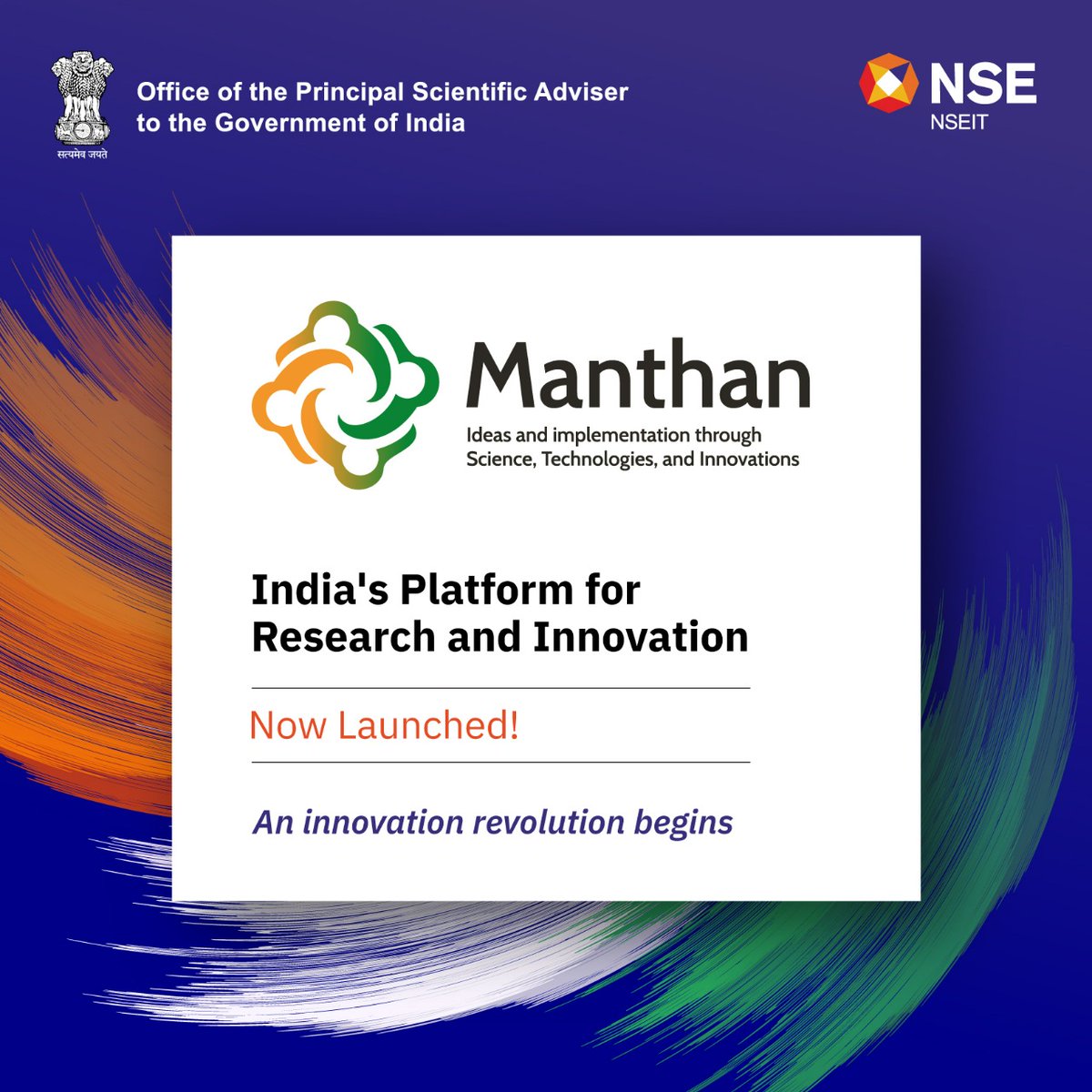 PrinSciAdvOff's tweet photo. Today, marked the launch of Manthan – India’s platform for #research and #innovation by @PrinSciAdvOff.

The #digital platform will be a pivot towards creating a #sustainable future for India, and the world through collaboration, co-innovation, and equitable partnerships. https://t.co/KB1XUVVHvF