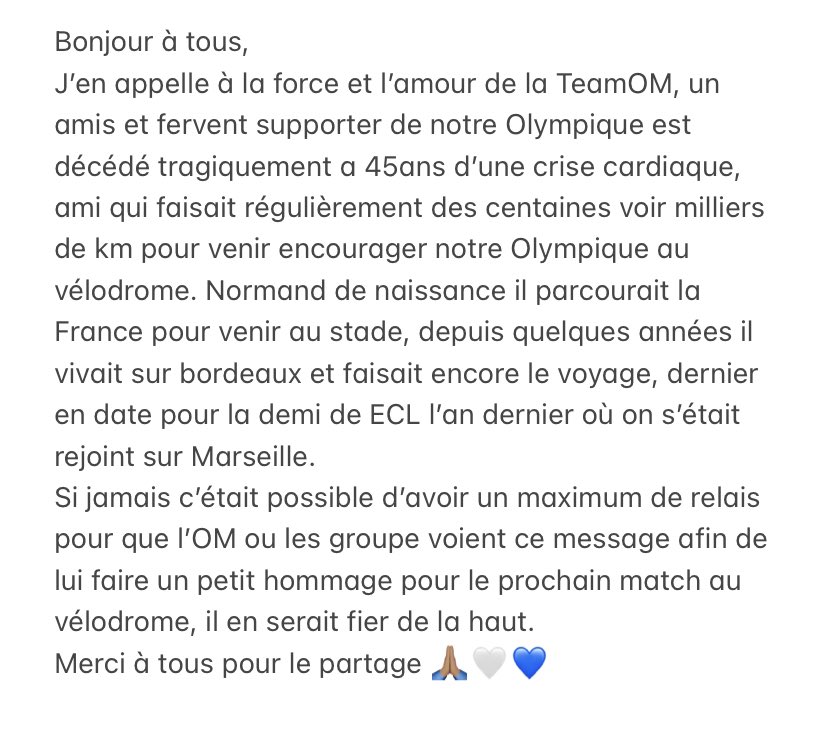 Lil_Niesson's tweet photo. Message important j’en appelle à la puissance et l’amour de notre #TeamOM je fais ce tweet dans l’espoir d’avoir un hommage au stade pour un des notre parti tragiquement samedi. Si vous pouviez relayer un maximum merci 🙏🏽 @OM_Officiel @basilebilo @Mode55489648 @PoF28 @VGCU84 https://t.co/kgZHAoPGsJ