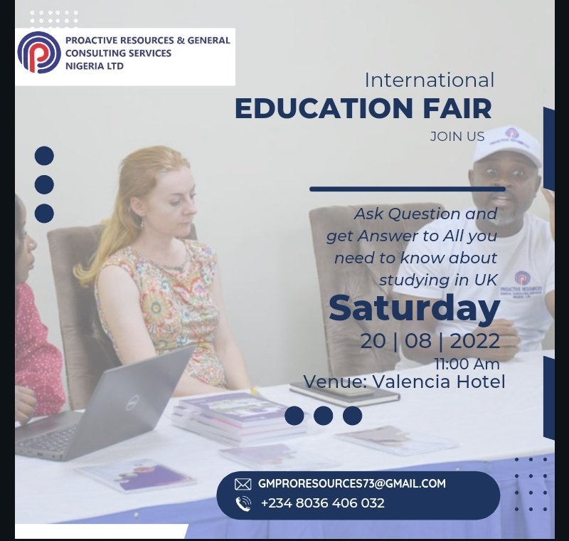 ProResourcesltd's tweet photo. We're hosting an international education fair #AbujaTwitterCommunity https://t.co/3sY3XMwEuc