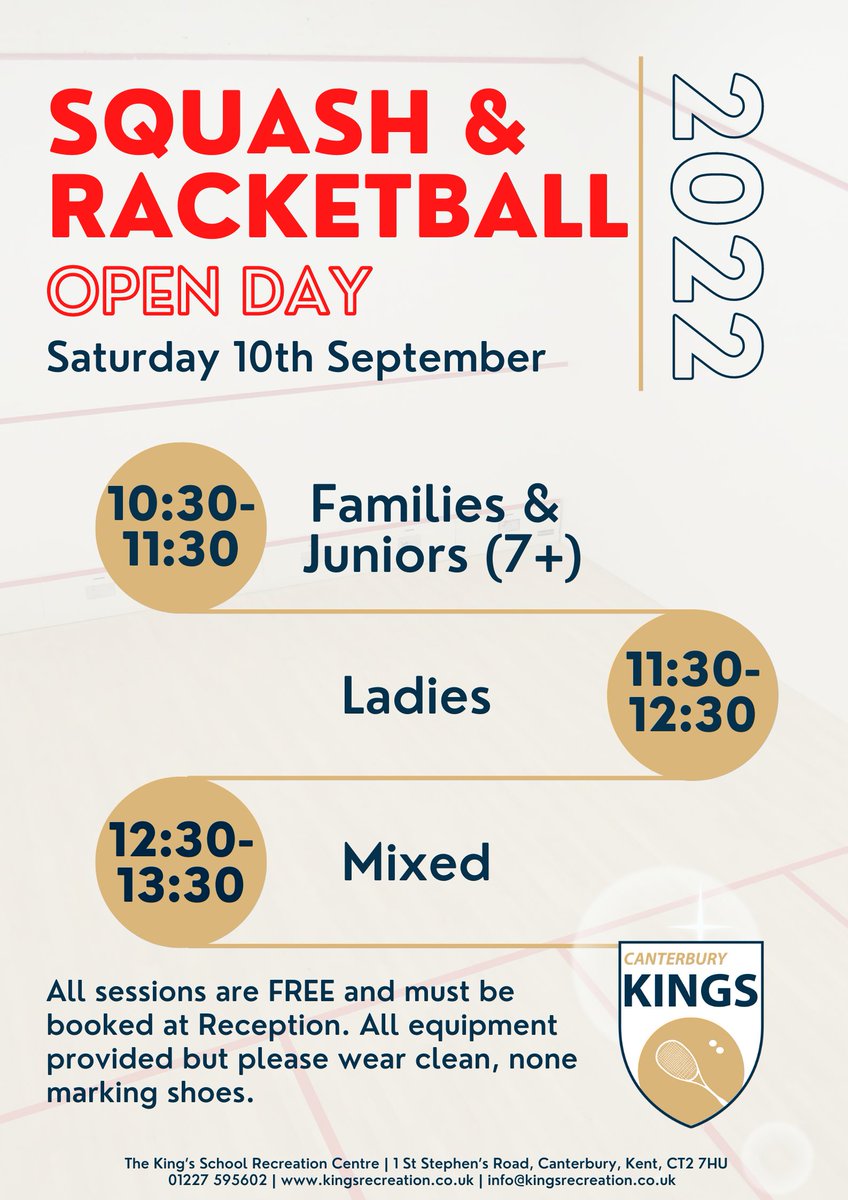 ks_sportscentre's tweet photo. 𝐒𝐪𝐮𝐚𝐬𝐡 &amp; 𝐑𝐚𝐜𝐤𝐞𝐭𝐛𝐚𝐥𝐥 𝐎𝐩𝐞𝐧 𝐃𝐚𝐲

Saturday 10th September 2022

10:30 - 11:30 Families &amp; Juniors (7+)
11:30 - 12:30 Ladies
12:30 - 13:30 Mixed

All sessions are FREE and must be booked at Reception. Learn a new sport, get fit and have some FUN! @englandsr https://t.co/Zxfsw988jo