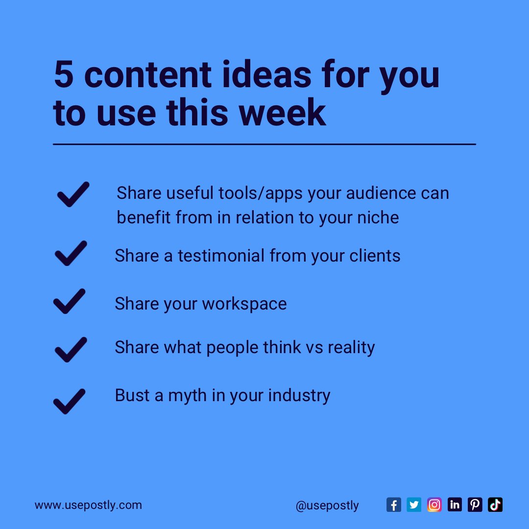 postlysocial's tweet photo. Not sure of what to post this week?
Here are 5 content ideas you can use
Save this so that you can come back to it when you need to use it π
ββββββββββ-
#instagramcontentcreation #contentcreation #contentcreationtips
#socialmediamarketer #contentideas https://t.co/XGfzbA8KDJ