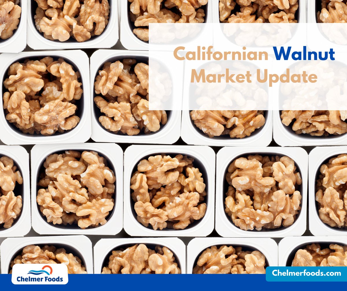 Californian #Walnuts Market Update,

Chile still has inventory, China has a record crop, and California 2022 crop is estimated to be between 780,000 and 810,000 tons which also will be a record.

Read All About It:chelmerfoods.com/.../california…

#chelmerfoods #walnuts #nuts #seeds