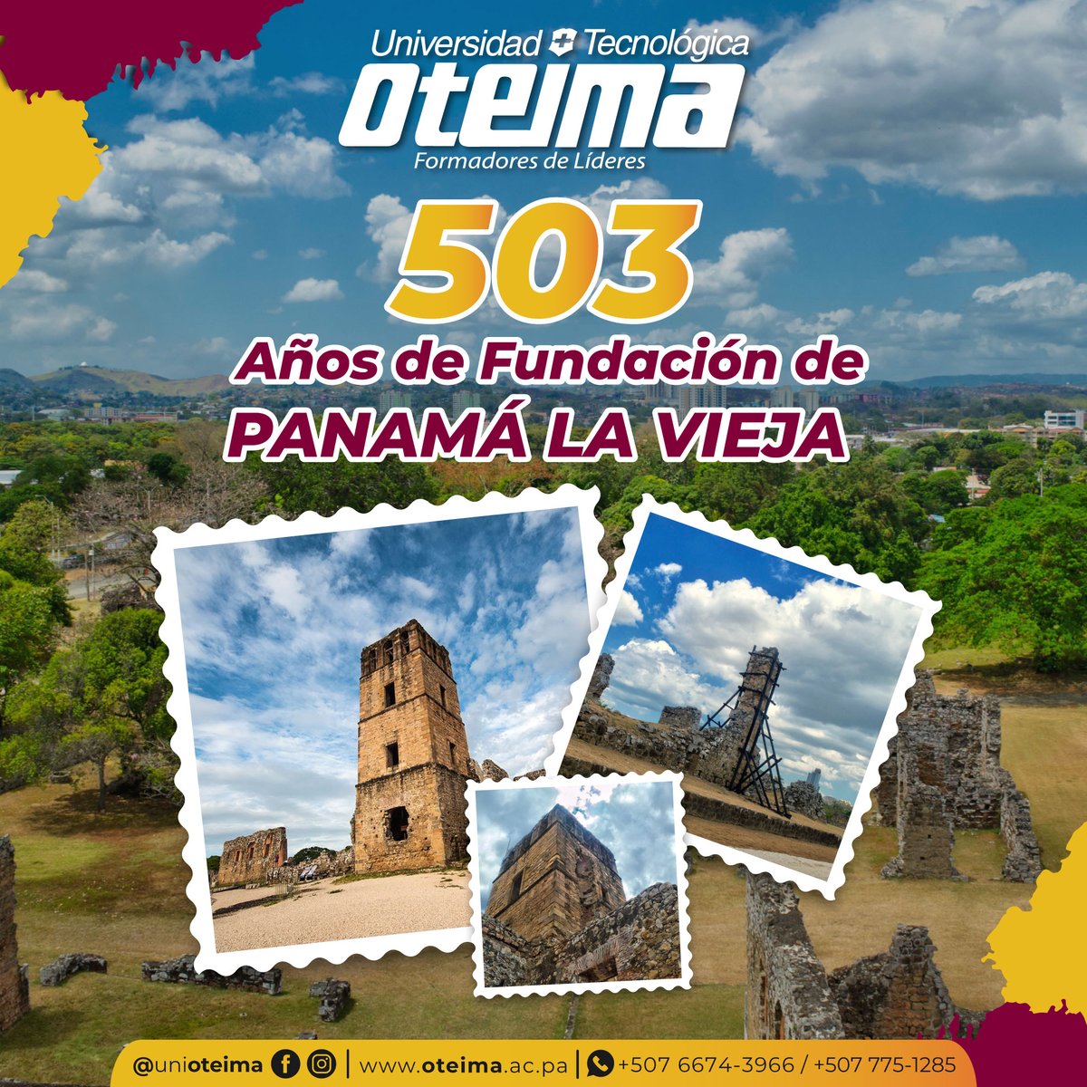 ¡Felicidades Panamá La Vieja!

Ya son 503 años del descubrimiento del primer asentamiento español en el litoral pacífico, continente americano, por Pedro Arias Dávila, hecho ocurrido el 15 de agosto de 1519.

#panamalavieja #503años #fundaciondepanama