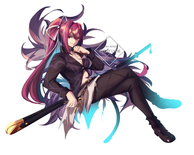 i was commissioned by  for yuzuriha in belial outfit in 2 colour schemes!no this does not grant any tournament buffs.commissioned work, do not repost/reupload 