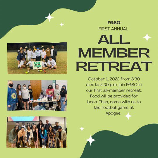 All members of FGSO are eligible to participate in our annual All Member Retreat October 1st! There will be so much fun activities and food you won’t want to miss it! Hope to see you there and have some fun! #unt26 #untfirstgen #untfgso <a href="/untfirstgen/">UNT First Generation Success Center</a>