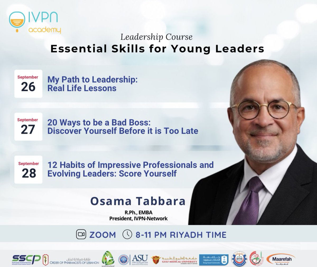 TabbaraOsama's tweet photo. An interactive leadership course:
⭐️ Learn how to identify your weaknesses
⭐️ Real life lessons in leadership
⭐️ Score yourself on how impressive leader you are?
⭐️ Score yourself on how “Bad Boss” you are!

Join this 9 CME hours by SCFHS course👇👇👇 at https://t.co/IvikMvQyQM https://t.co/o232tLamxM