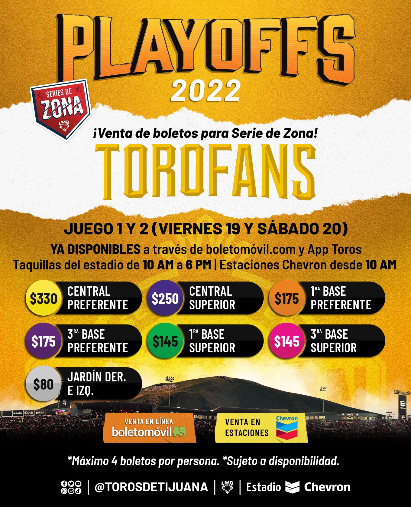 Toros De Tijuana 🏆 on Twitter "🚨 VENTA DE BOLETOS PARA SERIE DE ZONA 🚨
