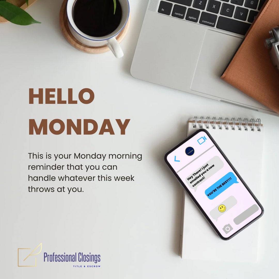 pc_title_escrow's tweet photo. Hello Monday! Got a contract? Send it to info@professionalclosings.com https://t.co/RkMcnLNfsi