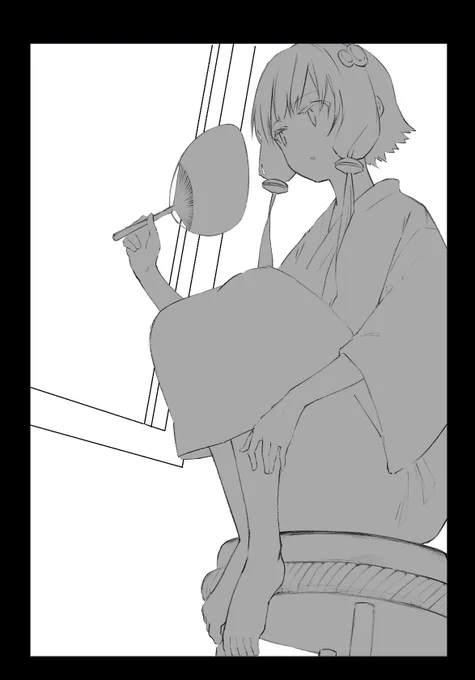 湯上がりに涼んでるゆかりさんの描きかけ 