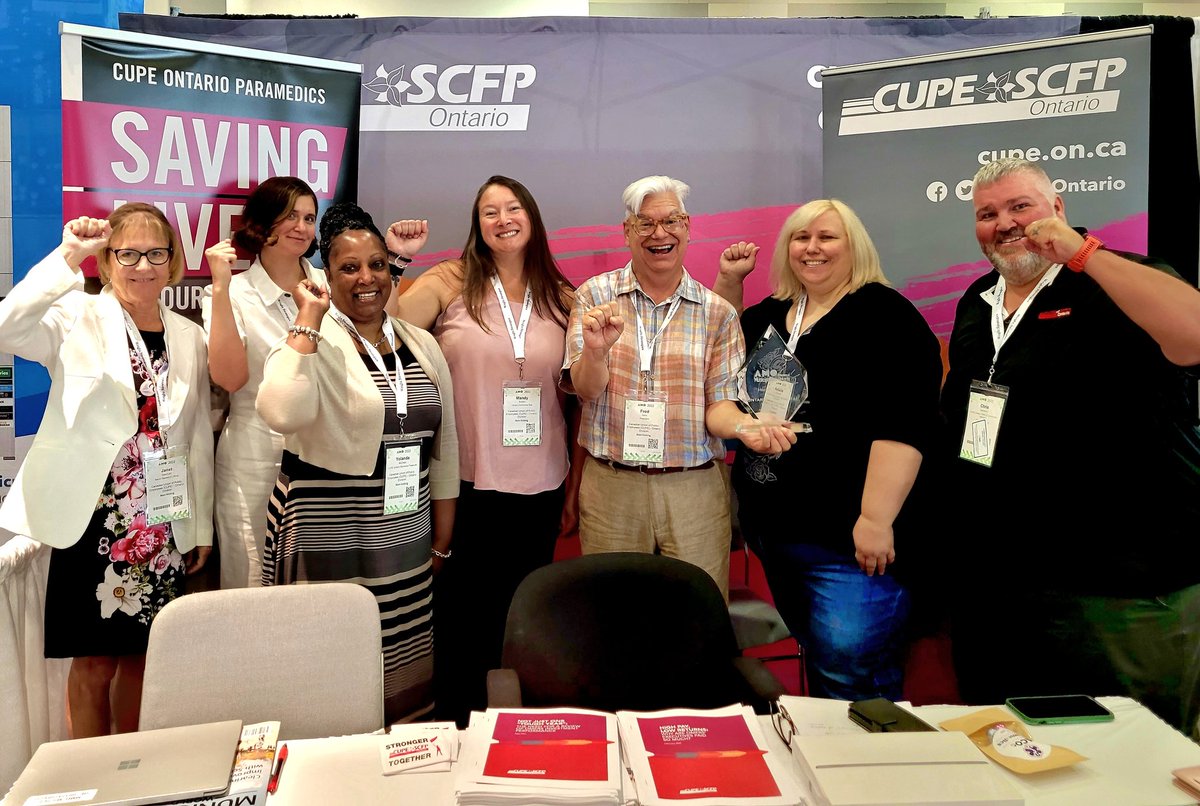 FredHahnCUPE's tweet photo. Proud to represent Municipal Workers from @CUPEOntario as they recieve an Honour Roll Award at @AMOPolicy #AMO2022 - with friends from @OPSEUAmbDiv @OPSEU as well as @Local416 https://t.co/VUDBhDFL7V
