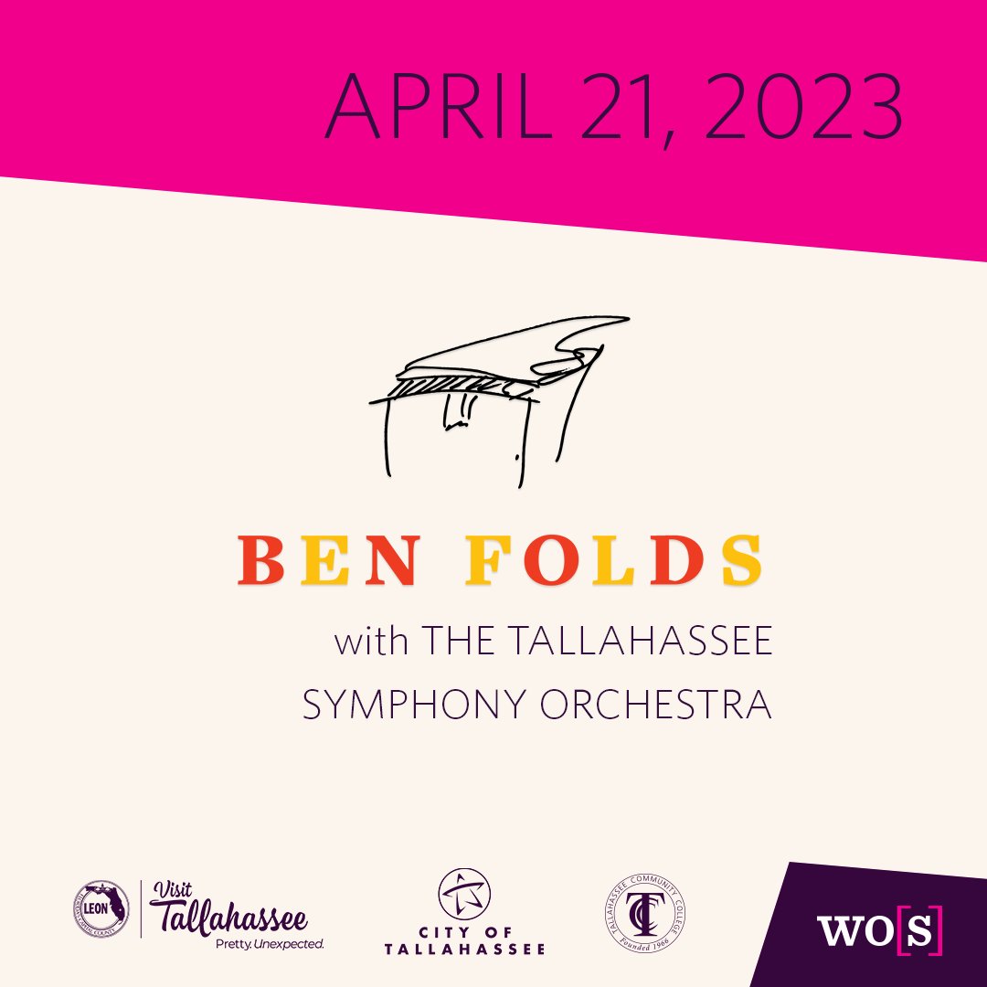WordOf SouthFestival (@wordofsouthfest) on Twitter photo In partnership with @visit_tally, @leoncounty, @cityoftlh, and @gototcc, we are excited to announce the headliner for our 2023 Word of South Fest: @benfolds performing with the <a href="/tallysymphony/">Tallahassee Symphony</a>! 🎉
He’ll be taking the stage Friday, April 21st.
Tickets go on sale Friday, Aug. 19th. In partnership with @visit_tally, @leoncounty, @cityoftlh, and @gototcc, we are excited to announce the headliner for our 2023 Word of South Fest: @benfolds performing with the <a href="/tallysymphony/">Tallahassee Symphony</a>! 🎉
He’ll be taking the stage Friday, April 21st.
Tickets go on sale Friday, Aug. 19th.