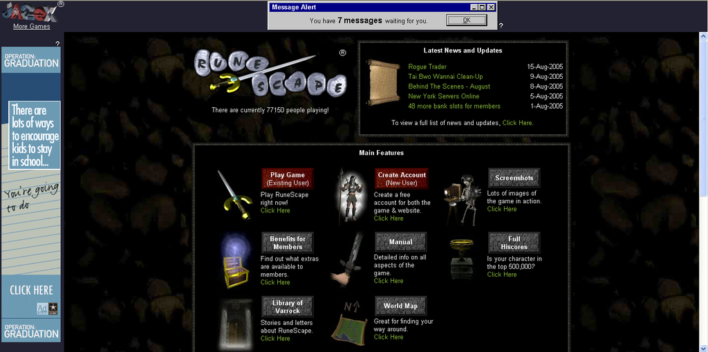 RsHistoryJuly's tweet photo. The RuneScape website on this day in 2005! https://t.co/54HzMKKRy8